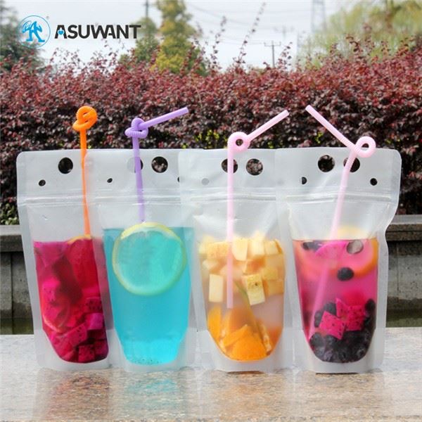 Plastik sharbatli ichimlik sumkasini somon qo'lli teshikli paketli sumka